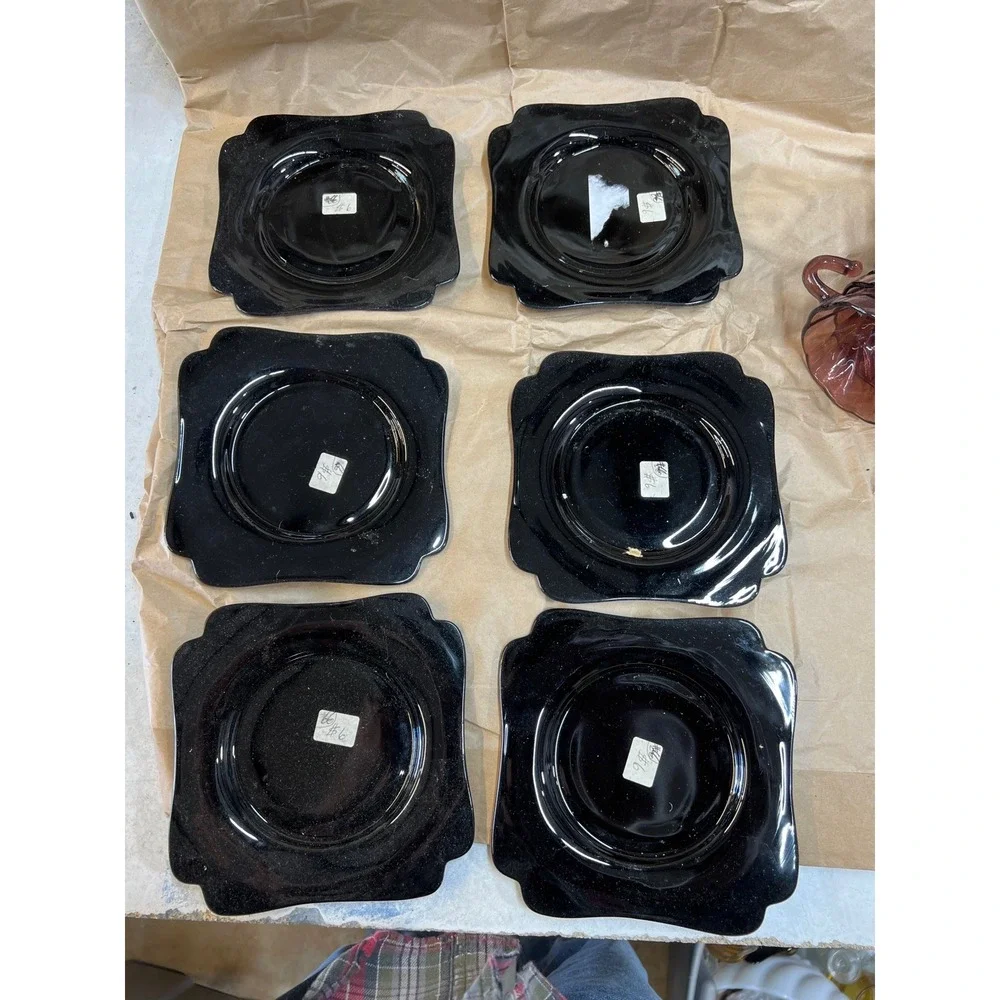 6 ART DECO Vintage CAMBRIDGE Black Amethyst Glass  EBONY 6